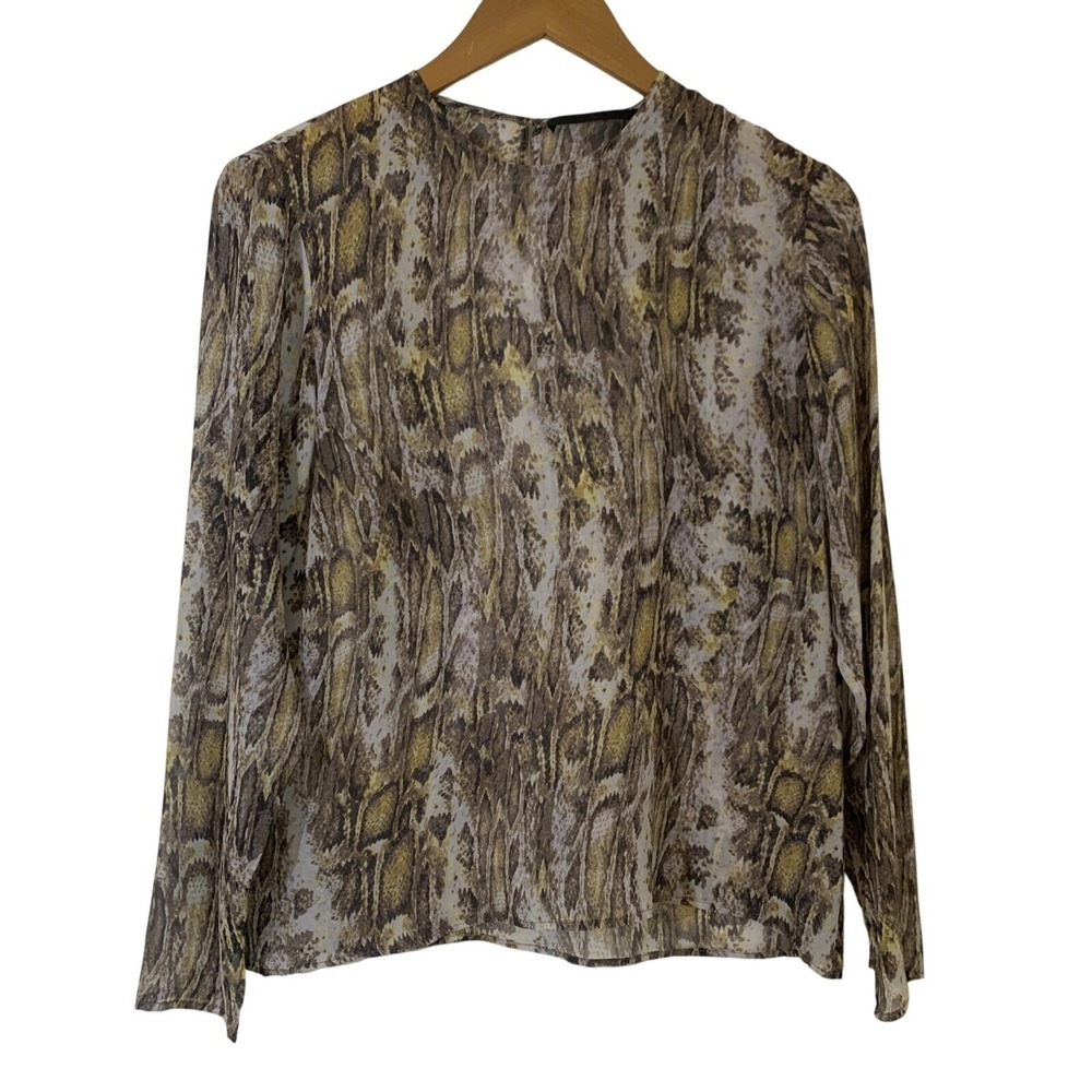 Jenni Kayne Womens Silk Blouse Small Semi Sheer Snake Print Luxury Designer
